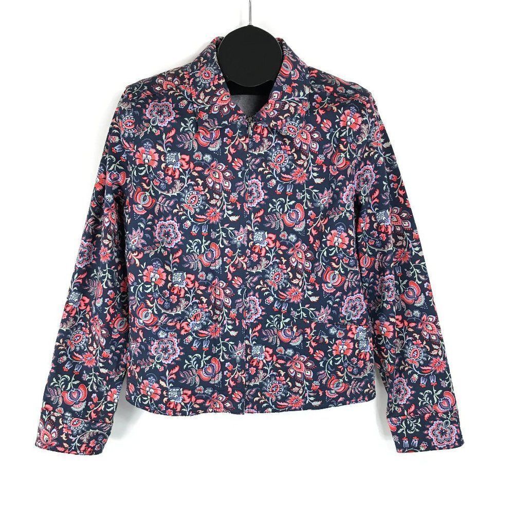 Pendleton Floral Full Zip Jacket Women's Size Large Pockets Stretch Cotton Blend